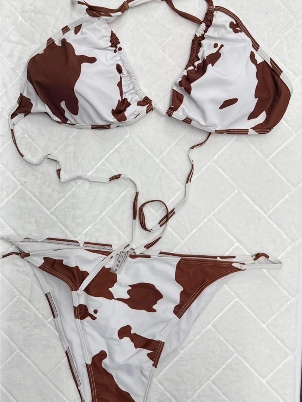 Brown & White Cow Print Triangle Bikini - Women Swim
